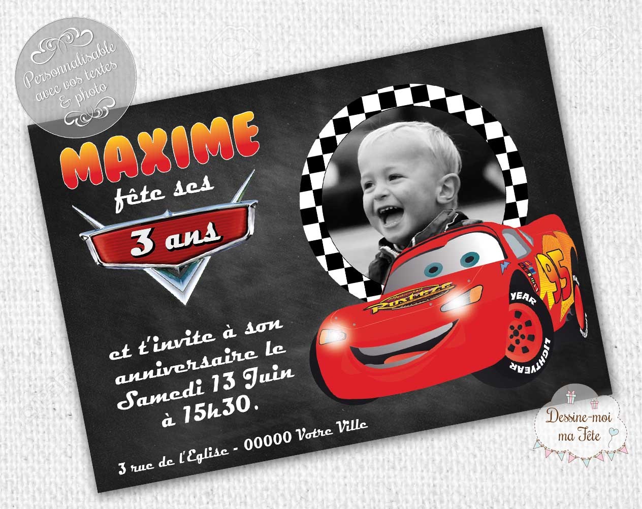 Invitation Anniversaire Cars Ardoise Personnalisee