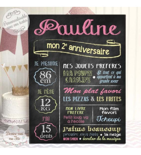 Affiche / Tableau Anniversaire personnalisé "Ardoise 1"