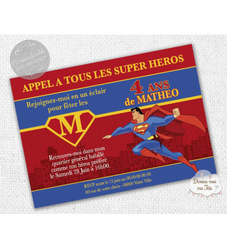 carte d'invitation Anniversaire - Superman / Super Héros