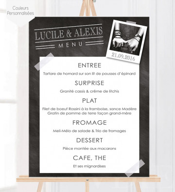 Tableau Menu Mariage "polaroid" personnalisé