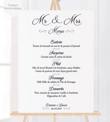 Tableau Menu Mariage "Minimaliste" personnalisé