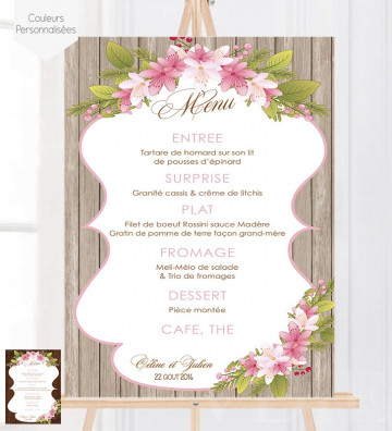 Tableau Menu Mariage "Champêtre bois" personnalisé