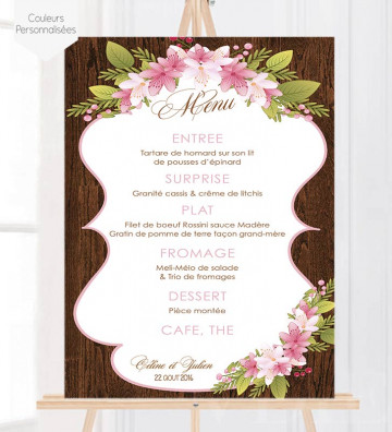 Tableau Menu Mariage "Champêtre bois" personnalisé