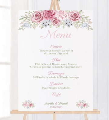 Tableau Menu Mariage - Champêtre romantique - personnalisé