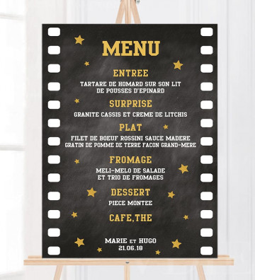 Tableau Menu Mariage "Cinéma" personnalisé