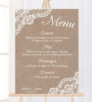 Tableau Menu Mariage personnalisé - Rustique chic / Bohème