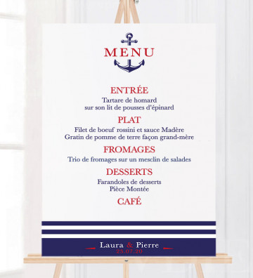 Tableau Menu Mariage - Marin / la mer - personnalisé