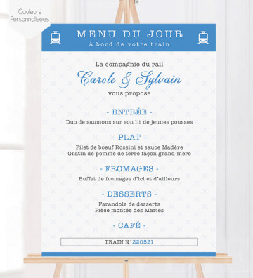 Tableau Menu Mariage - Ferroviaire / Train - personnalisé