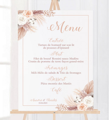 Tableau Menu Mariage Pampa Champêtre