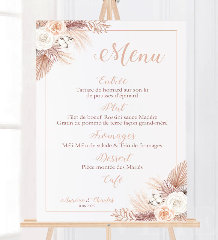 Grande ardoise avec chevalet, 20 x 30 cm, menu mariage