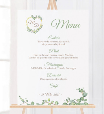 Tableau Menu Mariage " Végétal, Nature " personnalisé