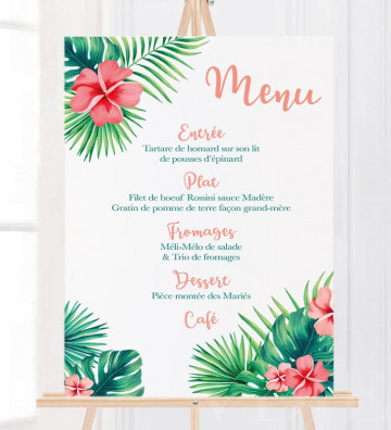 Tableau Menu Mariage " Tropiques Chic " personnalisé