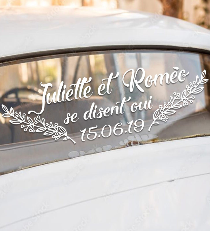 Stickers pour voiture des mariés Branches Couleur Blanc Taille