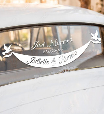 Stickers de voiture mariage personnalisé - Banderole oiseaux