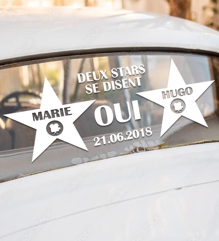 Stickers pour voiture des mariés Cinéma Couleur Blanc Taille du stickers  Petit format