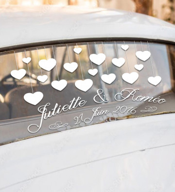 Stickers de voiture mariage personnalisé - Coeurs