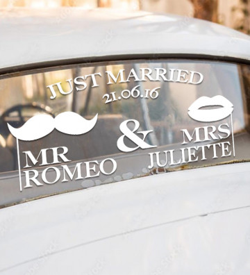 Stickers de voiture mariage personnalisé - "Mr & Mrs"