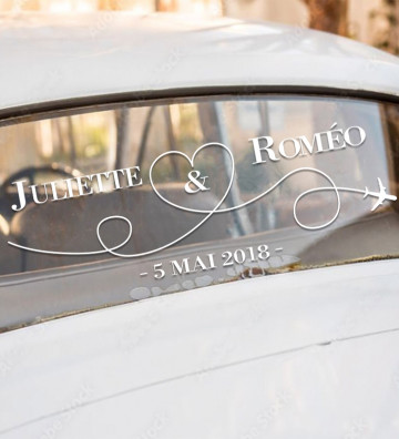 Stickers de voiture mariage personnalisé - "Voyage avion"
