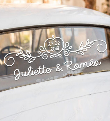 Stickers de voiture mariage personnalisé - "Ornements coeur"