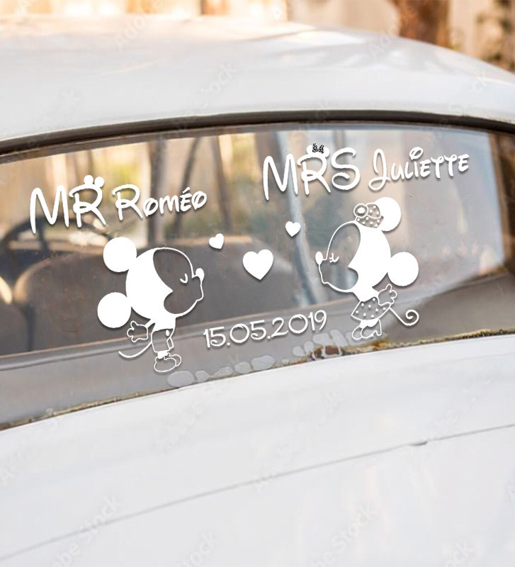 Stickers de voiture mariage personnalisé - "Mickey & Minnie"