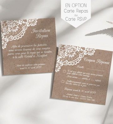 Carte supplémentaire (en option) pour Faire part de Mariage - Rustique chic