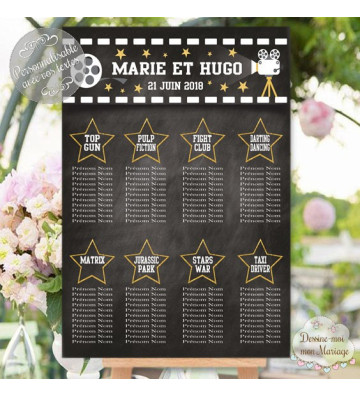 Plan de table Mariage "Cinéma" personnalisé