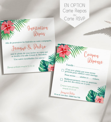 Carte supplémentaire (en option) pour Faire part de Mariage - Exotique/ tropiques