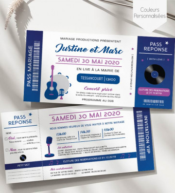 Faire part de Mariage - Ticket de concert - faire part mariage musique