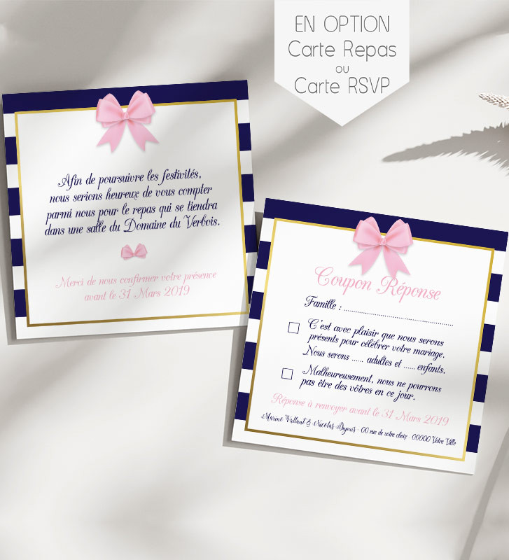 Carte d'invitation mariage Mots d'enfant rose