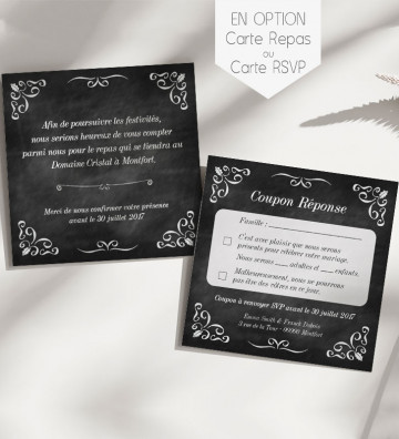 Carte supplémentaire (en option) pour Faire part de Mariage - Black & White