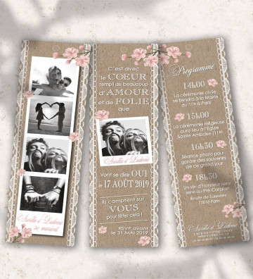 Faire part de Mariage Marque page - "Bohème Romantique"