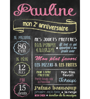 Affiche / Tableau Anniversaire personnalisé "Ardoise 1"