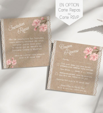 Carte supplémentaire (en option) pour Faire part de Mariage avec magnet - Bohème Calendrier