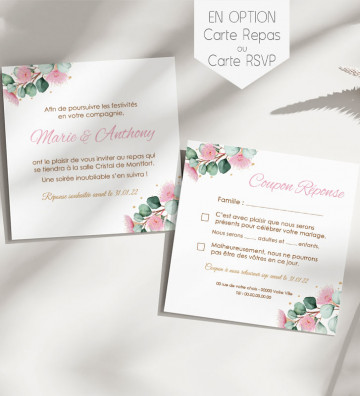 Carte supplémentaire (en option) pour Faire part de Mariage - avec aimant - Eucalyptus