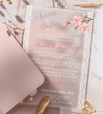 Faire part de Mariage plexi givré - Bohème