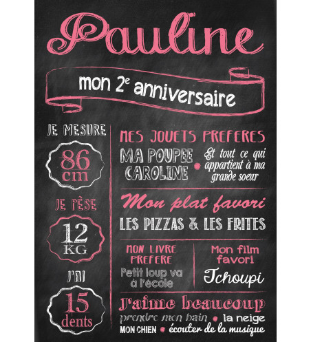 Affiche / Tableau Anniversaire personnalisé "Ardoise 1"