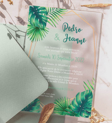 Faire part de Mariage plexi givré - Tropical Chic