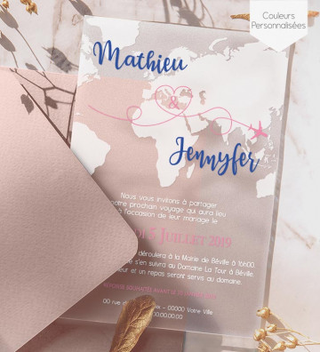 Faire part de Mariage plexi givré - Voyage