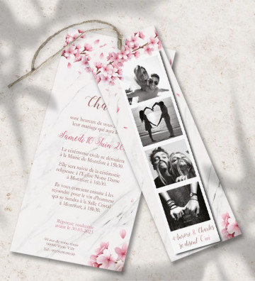 Faire part de Mariage Marque page - Fleurs de cerisiers