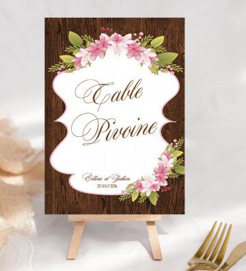 Marque-table mariage personnalisé -  Champêtre bois foncé