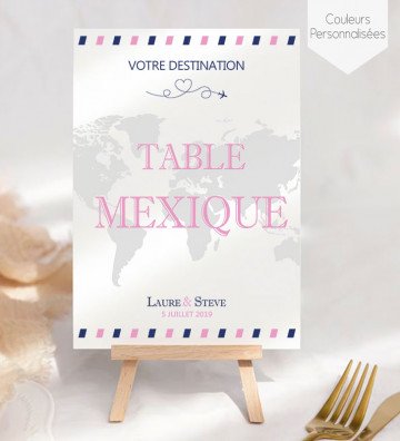 Marque-table mariage personnalisé -  Voyage