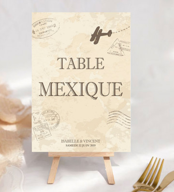Marque-table mariage personnalisé -  Voyage vintage