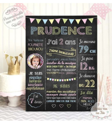 Affiche / Tableau Anniversaire personnalisé "Ardoise 2 Fille"