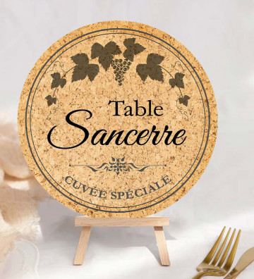 Marque table mariage personnalisé - thème des vins et vignobles / liège