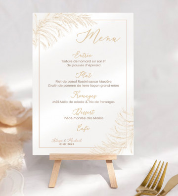 Menu sur Chevalet mariage - Pampa Champêtre