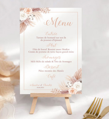 Menu sur Chevalet mariage - Pampa Champêtre