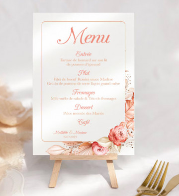 Menu sur Chevalet mariage - Terracotta