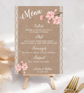 Porte menu personnalisé - mariage Bohème chic / Romantique