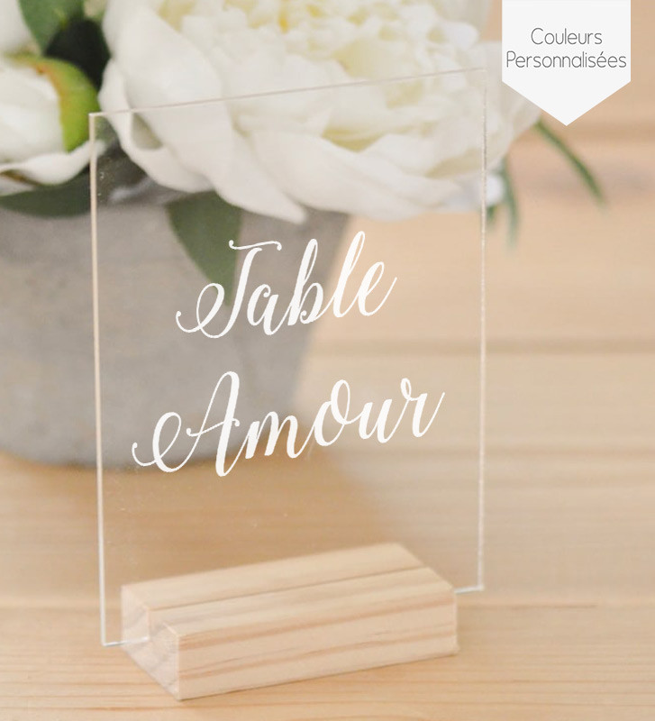 Marque table mariage plexiglas transparent - Rectangle