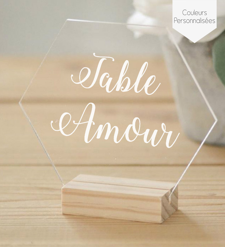 Marque table mariage plexiglas transparent - Hexagonal
